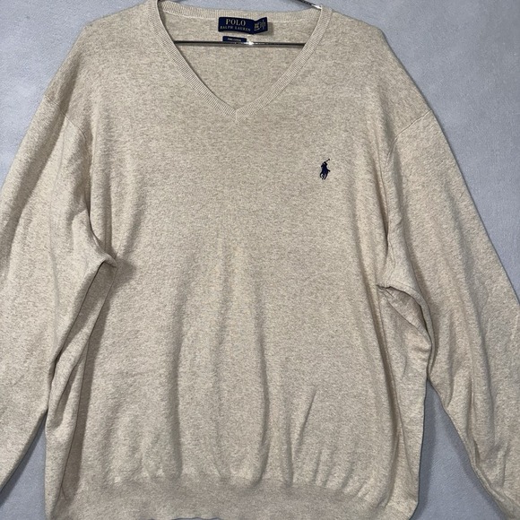 Polo Ralph Lauren Other - Polo Ralph Lauren Sweater Mens 3XLT Beige V-Neck 100% Pima Cotton Pony Preppy